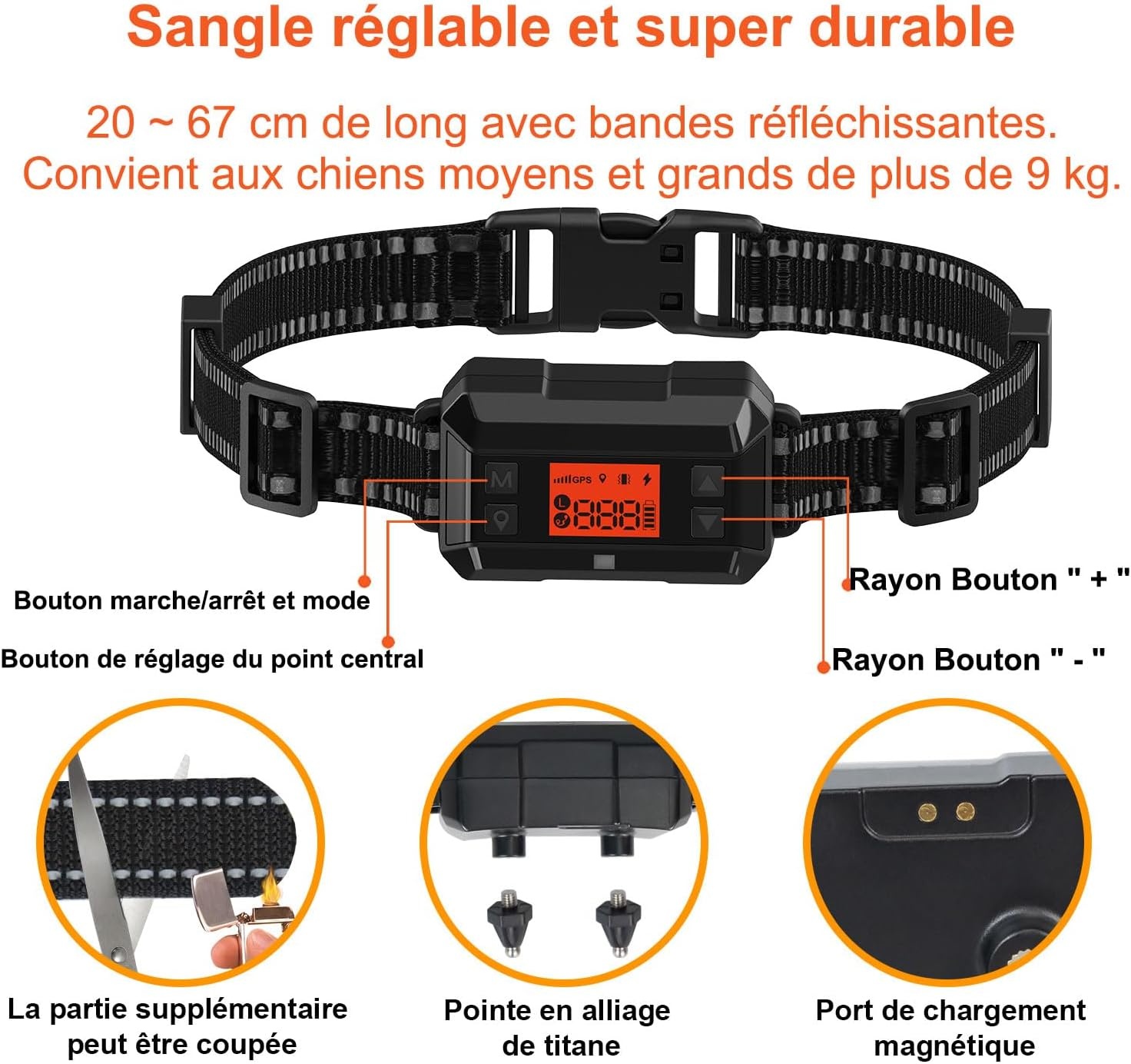 Hek, draadloos, GPS voor honden, voor buiten, verbetert IPX7, waterdicht, elektrisch, heksysteem, halsband met de nieuwe GPS-signaalversterkingschip, radius 30-999 m, zwart