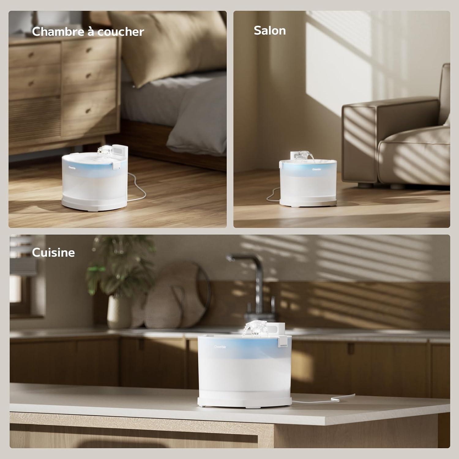 Cheerble Kattenfontein, 2 liter, zonder pomp, drinkfontein voor katten met bewegingsmelder, BPA-vrij, 23 dB ultralicht, eenvoudige reiniging, waterfontein voor katten en kleine dieren (Elfin E1)