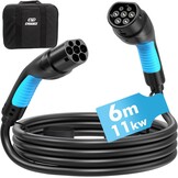 Type 2 oplaadkabel, 6 m, 16 A, 3-fasen, type 2, laadkabel, 11 kW, met tas voor EV elektrische auto's, type 2, voor E-auto, EV/PHEV-laadkabel, E-auto-oplaadkabel, elektrische auto, type 2, compatibel met elke elektrische auto