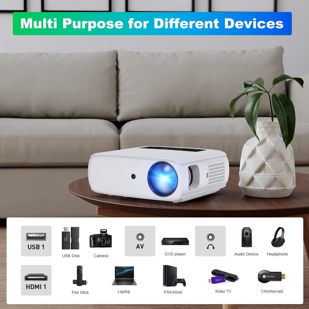 Native 1080p Full HD beamer, 10.000L thuisbioscoop, videobeamer met 150.000 uur, ondersteunt 4K 350'' display multimedia beamer voor smartphone/pc/laptop/PS4/tv-stick/EXCEL/PPT