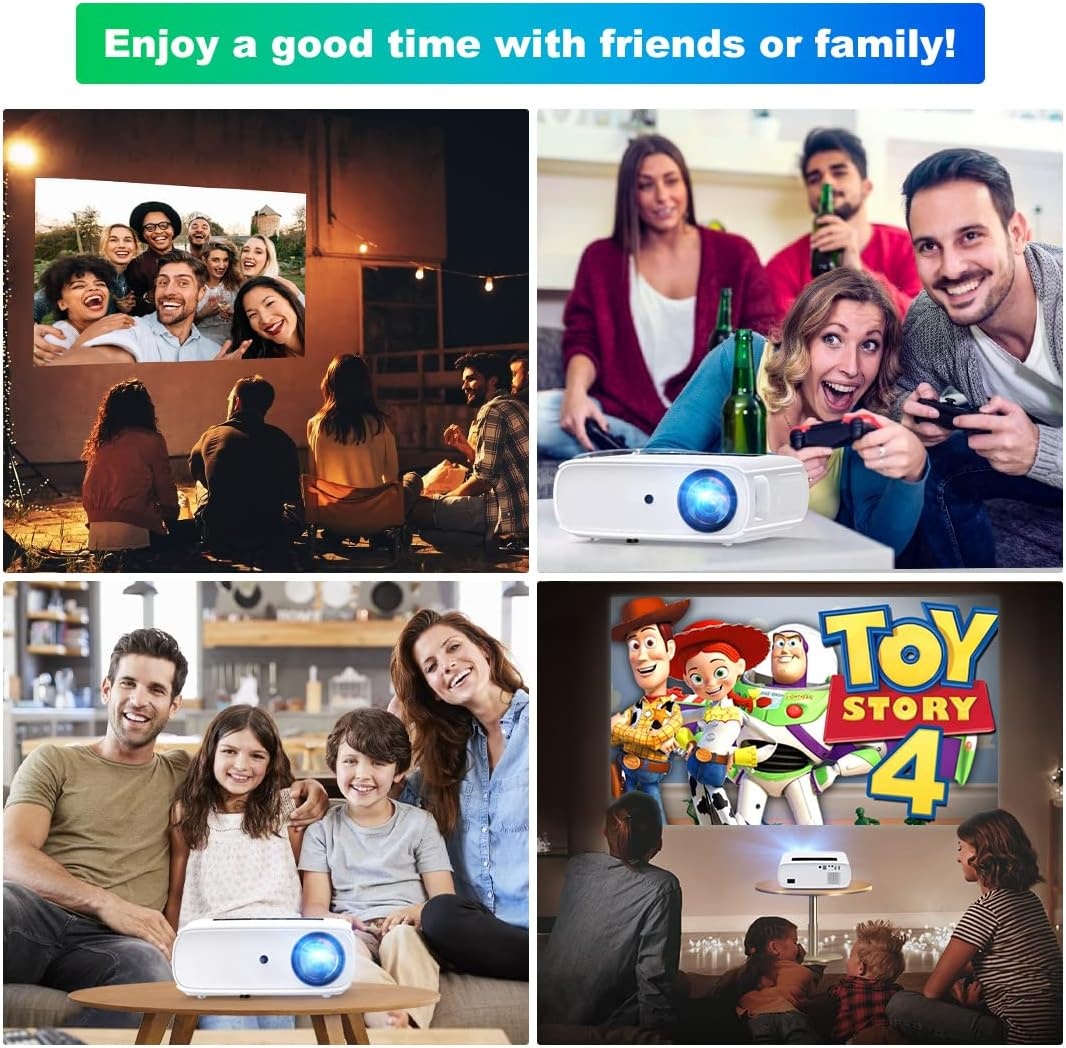 Native 1080p Full HD beamer, 10.000L thuisbioscoop, videobeamer met 150.000 uur, ondersteunt 4K 350'' display multimedia beamer voor smartphone/pc/laptop/PS4/tv-stick/EXCEL/PPT