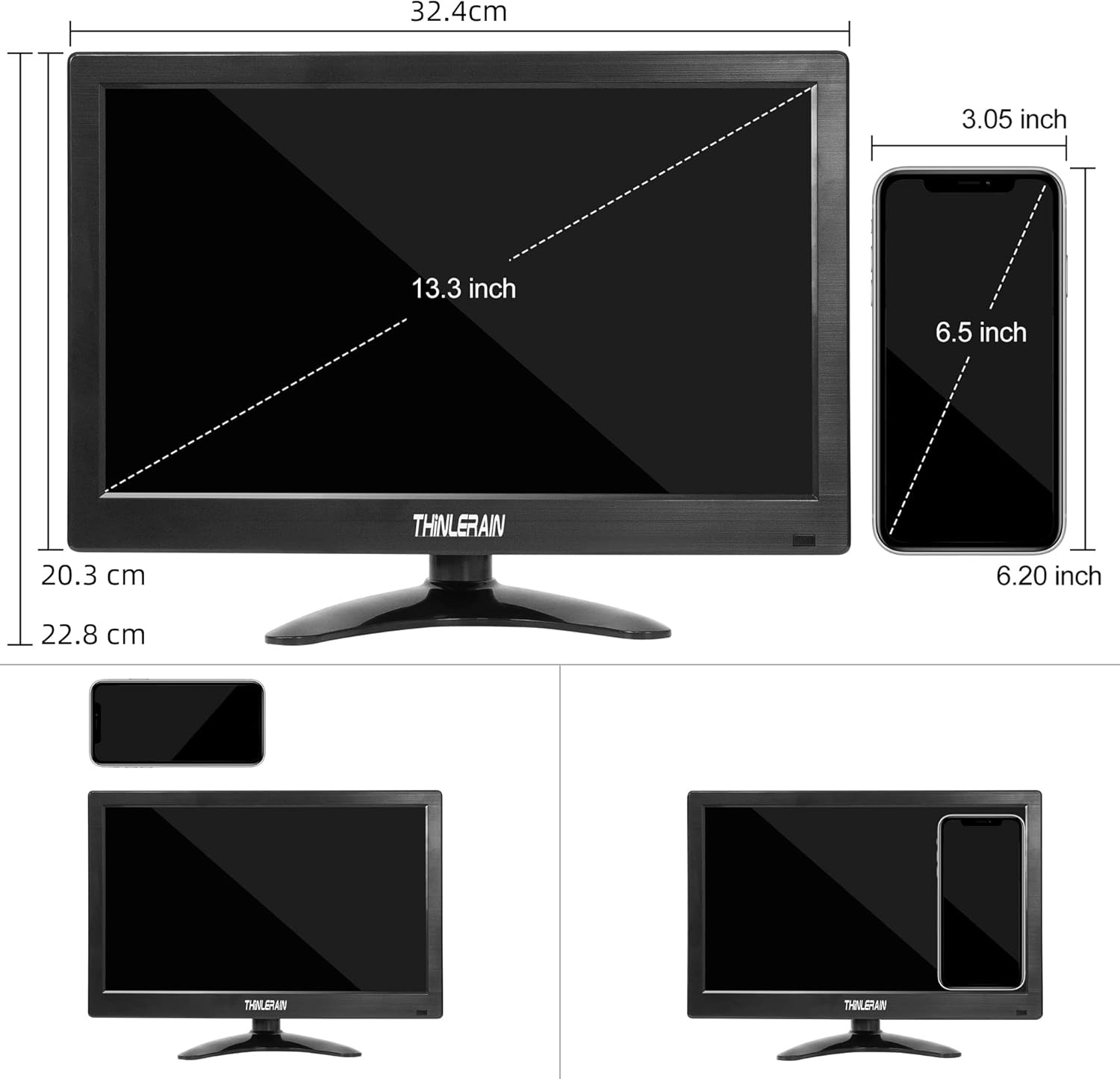 13,3 Inch Draagbare Monitor Screen 1366x768 LED Mini Display van HDMI/VGA/BNC/AV/VESA/Ondersteuning Compatibel met PC Raspberry Pi Windows 7/8/10