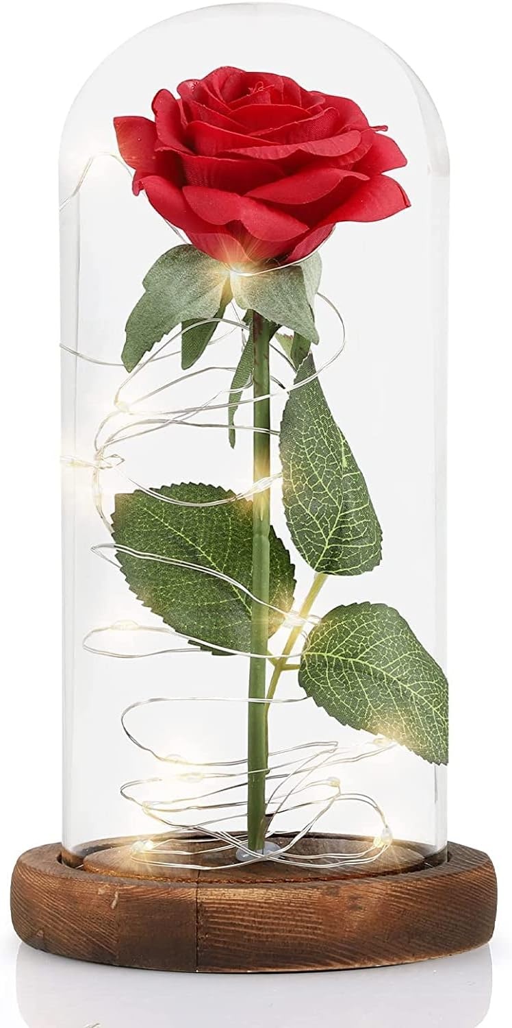 Eeuwige Roos in Glazen Bel met LED - Rood - 25% Korting!