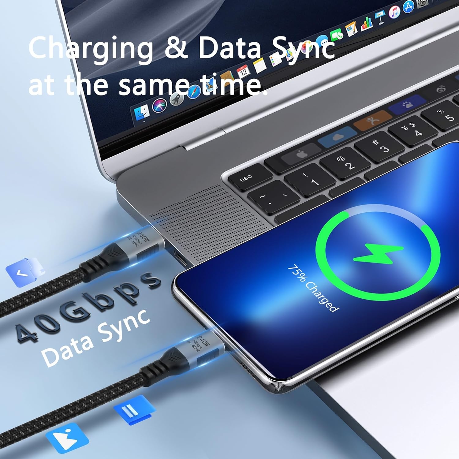 Snellaad USB-C Kabel: 240W PD, 40Gbps, Zwart, 1m - 54% Korting!
