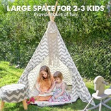 Inklapbare Tipi Kindertent met Mat & Lichtjes (Grijs Canvas) - 29% Korting!