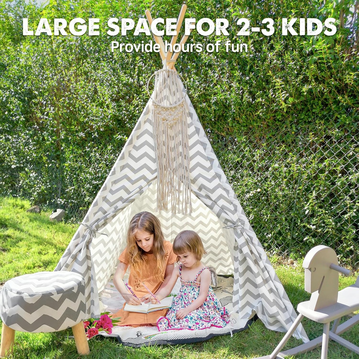 Inklapbare Tipi Kindertent met Mat & Lichtjes (Grijs Canvas) - 29% Korting!