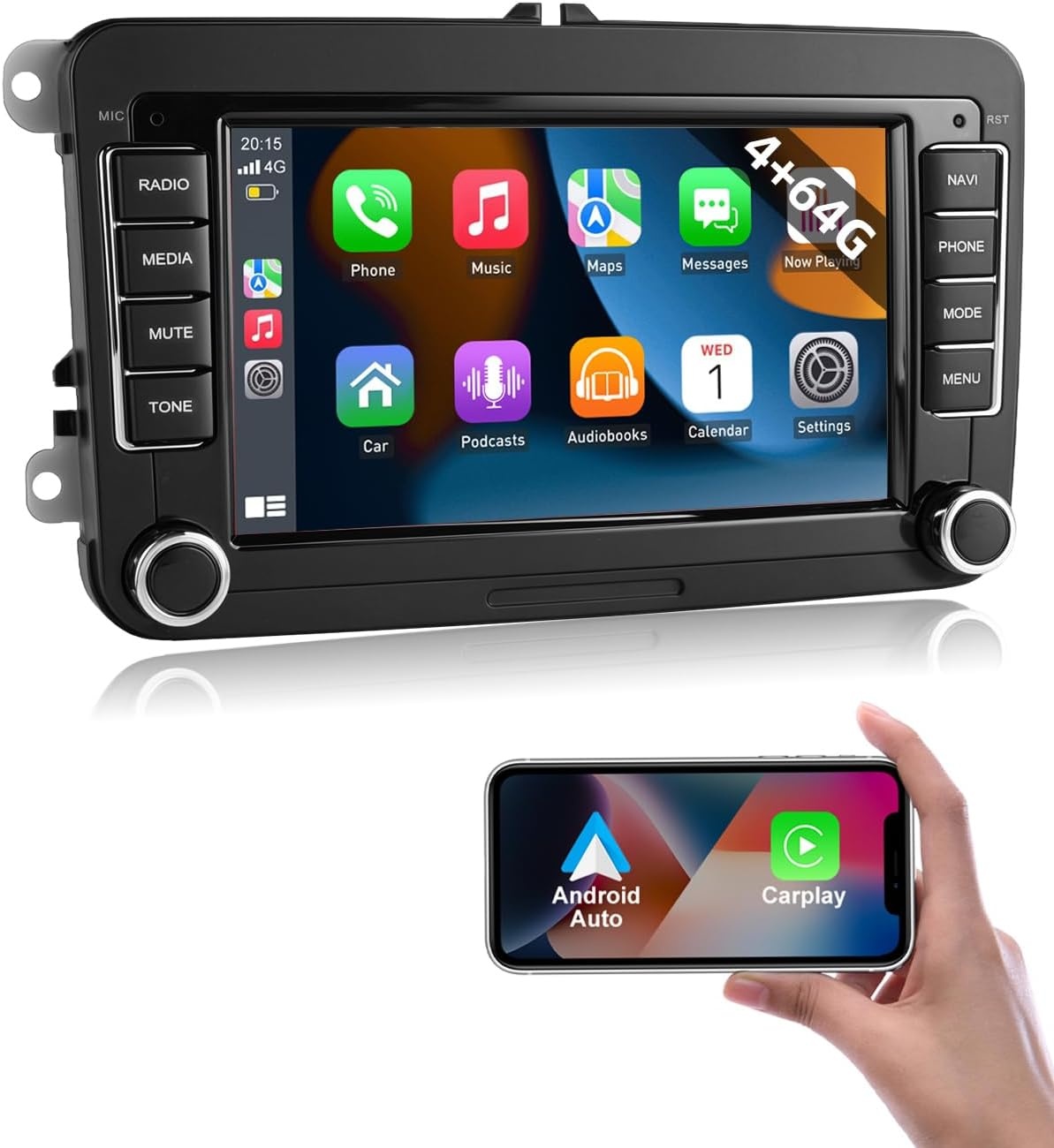Essgoo Android 14 Autoradio met 7" Touchscreen, CarPlay & Android Auto voor VW Golf, Polo, Passat, Seat
