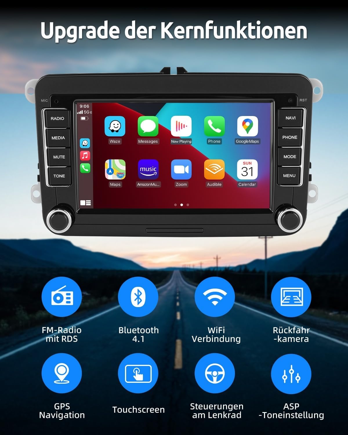 Essgoo Android 14 Autoradio met 7" Touchscreen, CarPlay & Android Auto voor VW Golf, Polo, Passat, Seat
