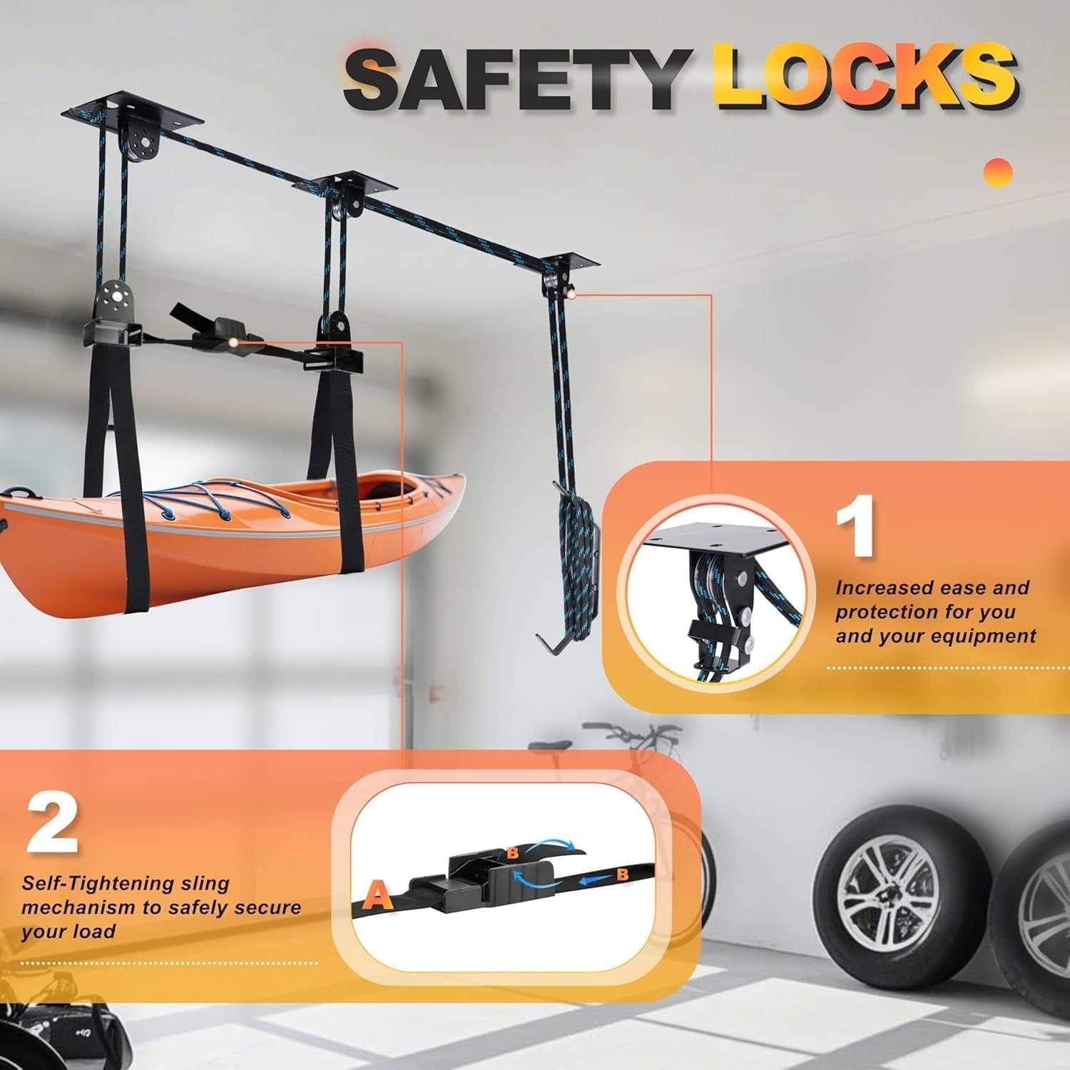 Kajak Deckenlift met Haken & Katrol - 68KG - 34% Korting