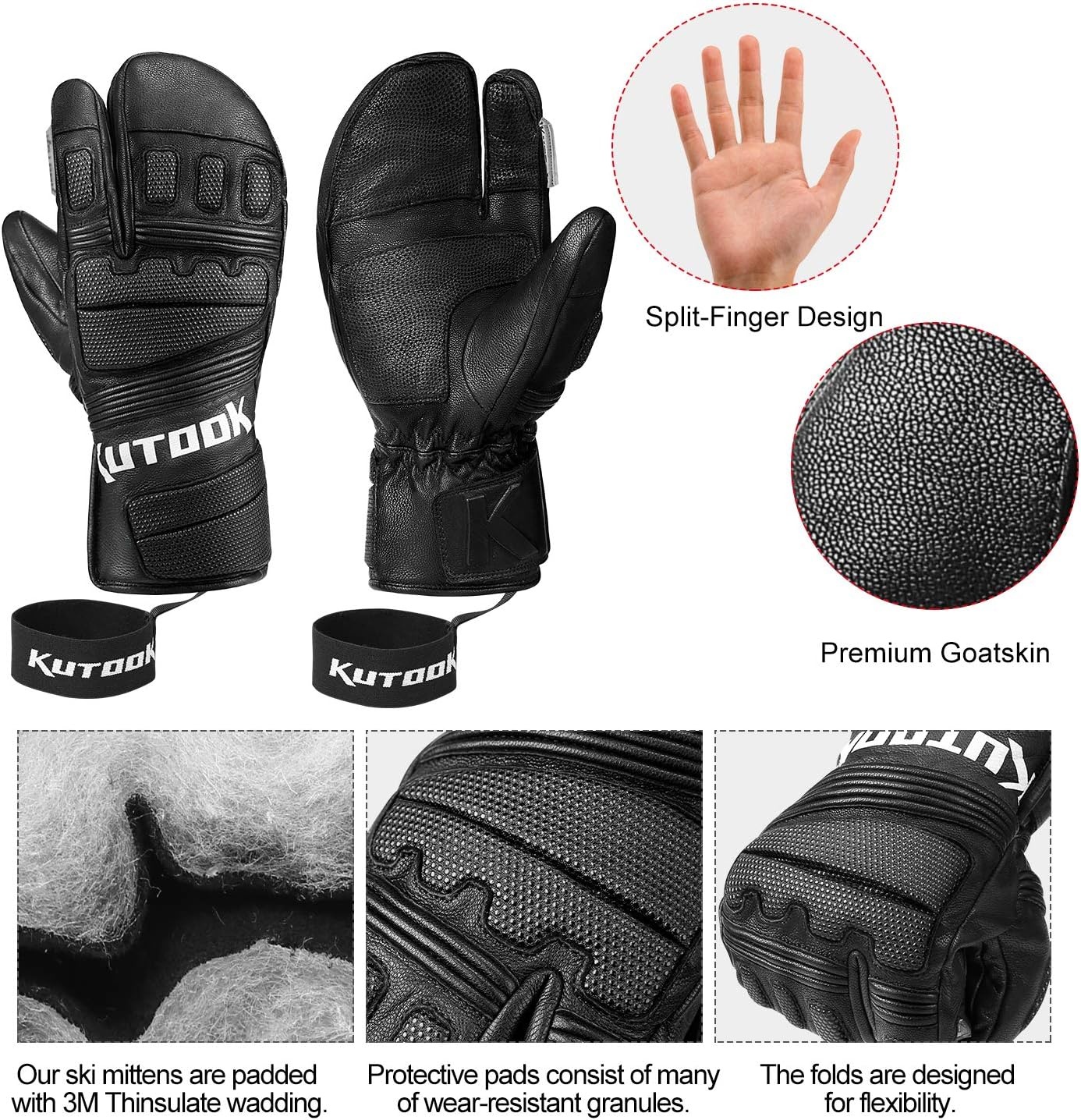 KUTOOK Leren Skiwanten (29% Korting) - Warm & Waterdicht