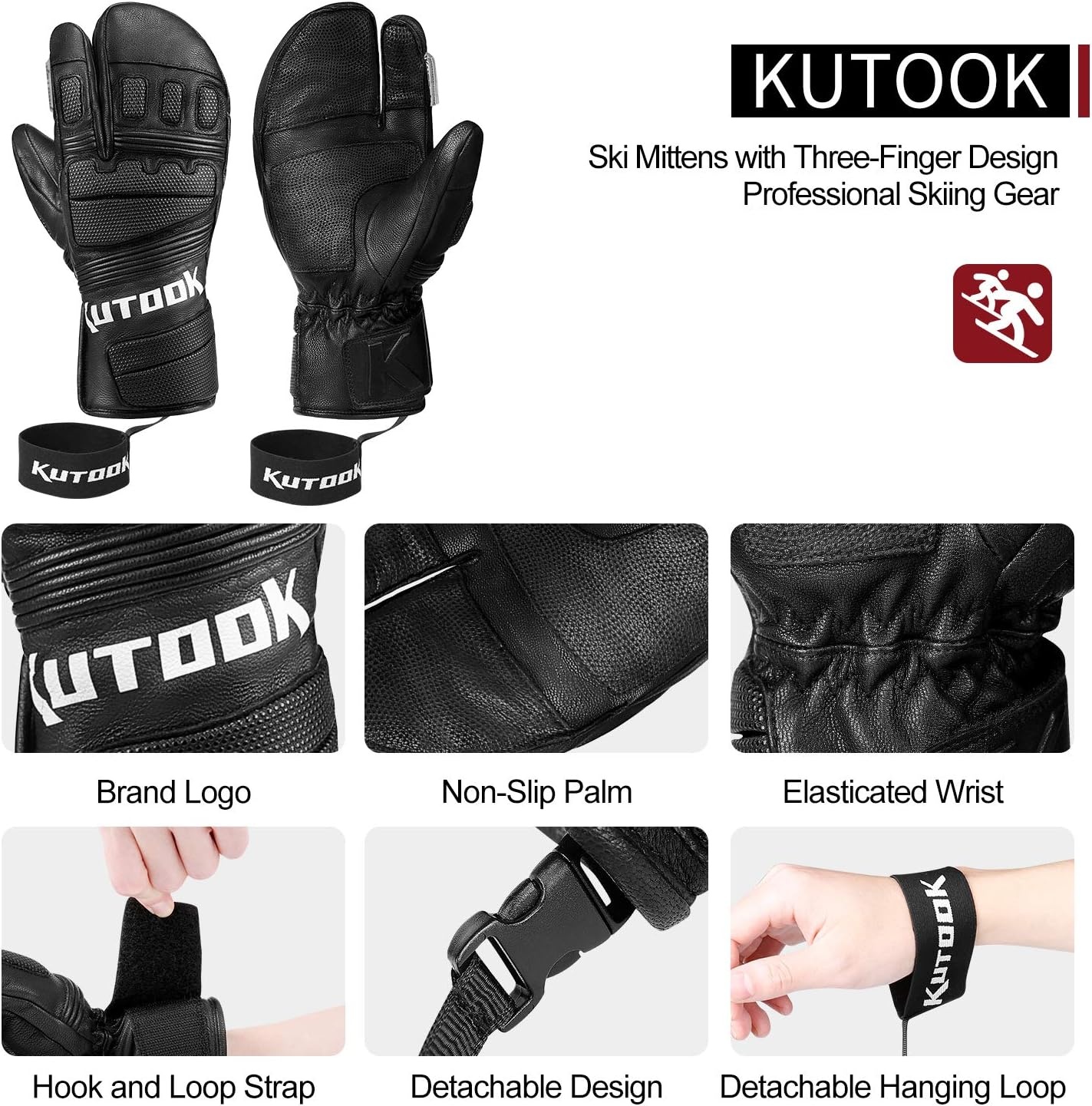 KUTOOK Leren Skiwanten (Zwart) - 29% Korting