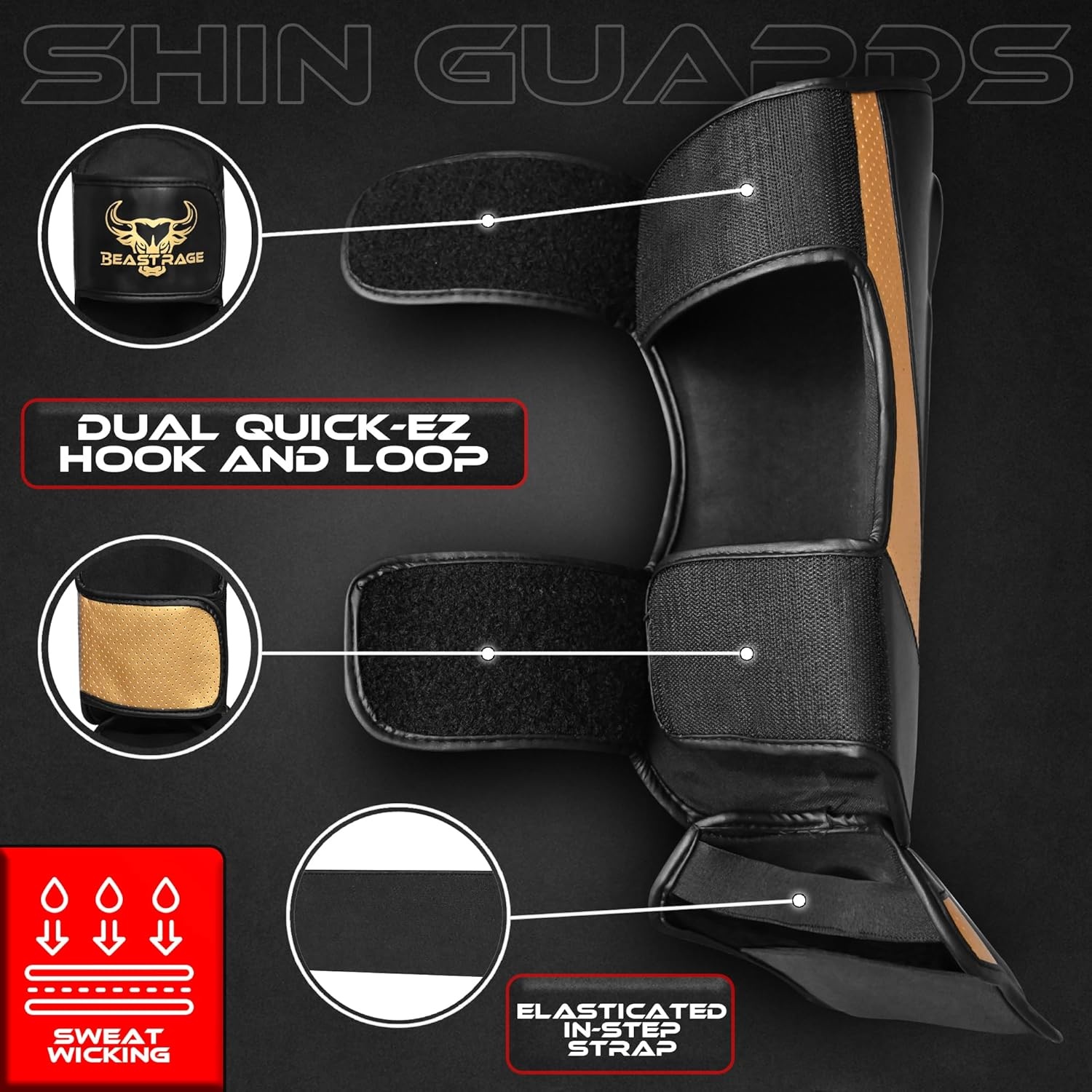 BEAST RAGE Kickboks Scheenbeschermers Goud - 33% Korting!