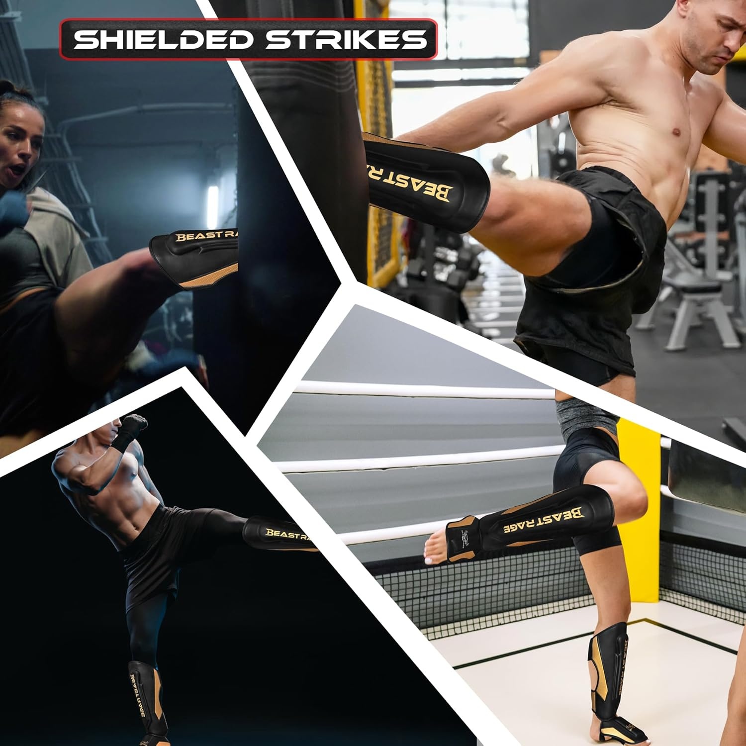 BEAST RAGE Kickboks Scheenbeschermers Goud - 33% Korting!
