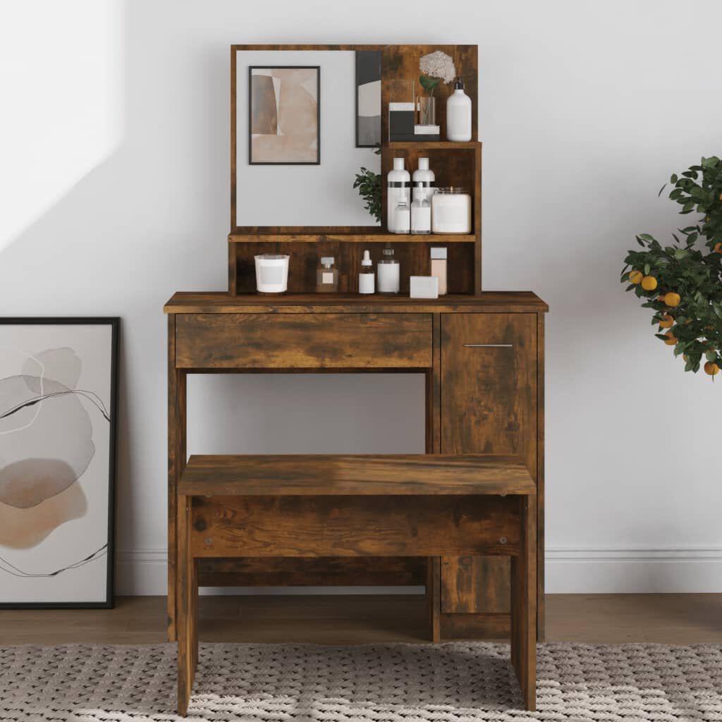 Kaptafel met Spiegel - Gerookt Eiken - 75% Korting!