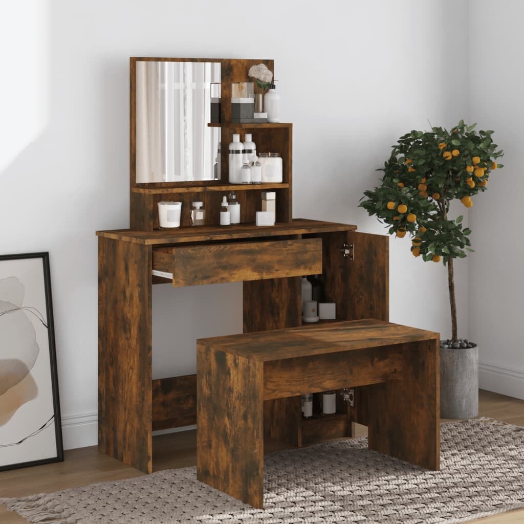 Kaptafel met Spiegel - Gerookt Eiken - 75% Korting!