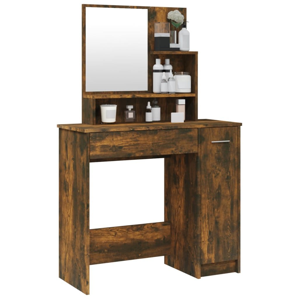 Kaptafel met Spiegel - Gerookt Eiken - 75% Korting!