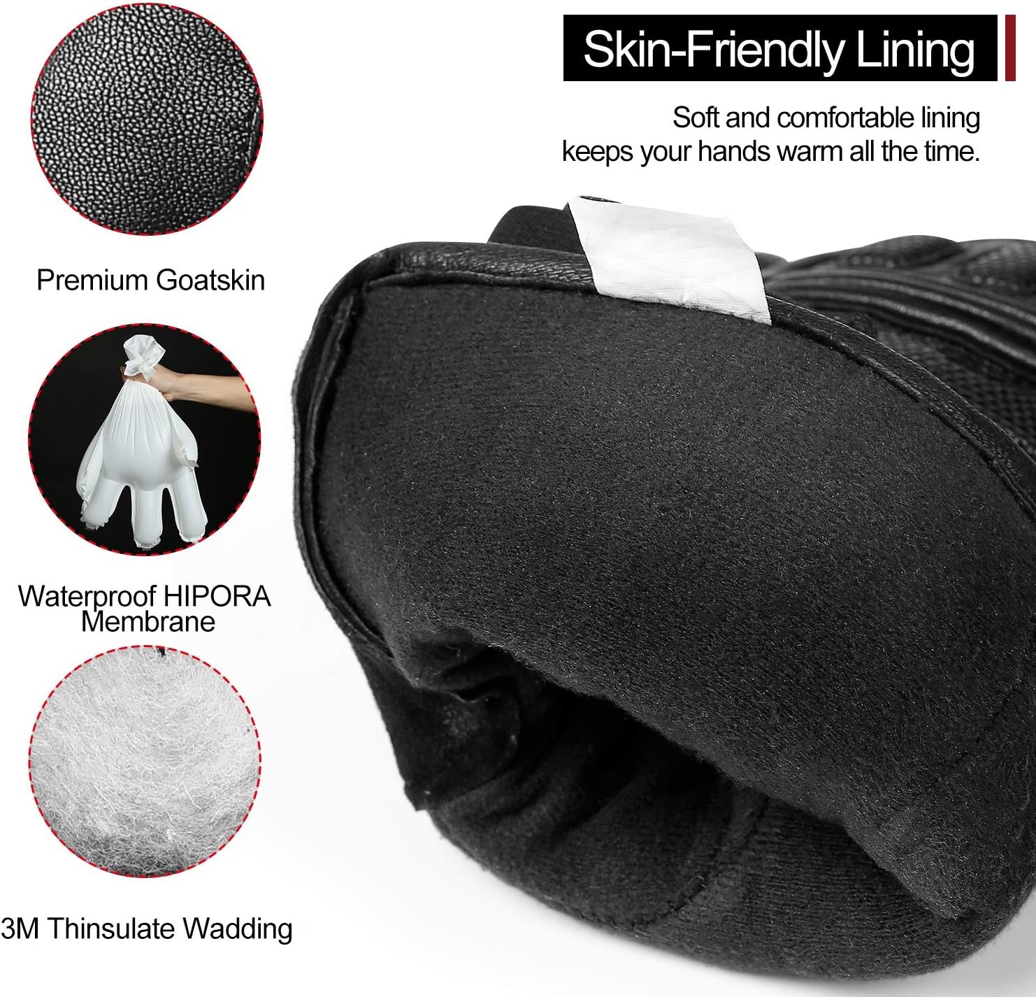 KUTOOK Leren Skiwanten met 3M Thinsulate - Waterdicht - Zwart (29% Korting)