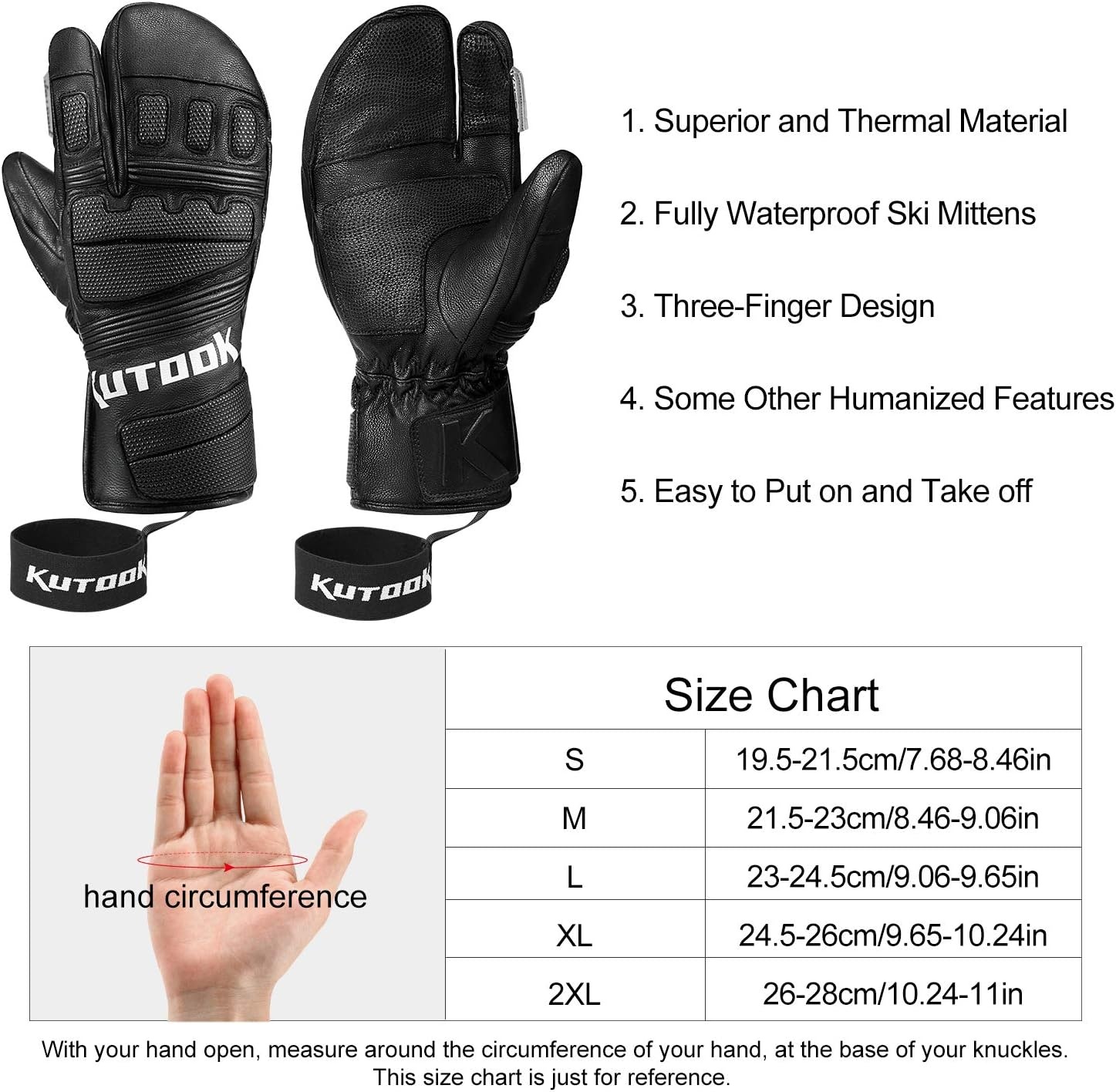 KUTOOK Leren Skiwanten met 3M Thinsulate - Waterdicht - Zwart (29% Korting)