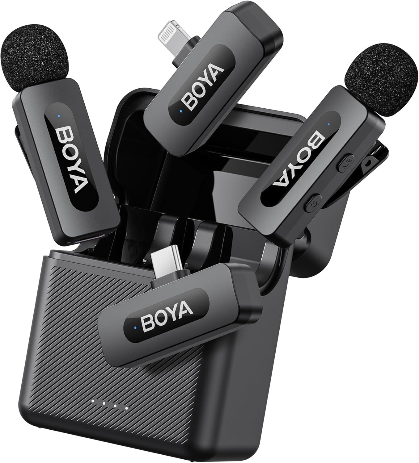 Boya BY-V3 Combo Draadloze Microfoon voor iPhone, Android, iPad, met USB-C/Lightning, Mini Draadloze Lavalier Microfoon, Lawaaionderdrukking, 36Uur Energie voor Video Opname, Streaming