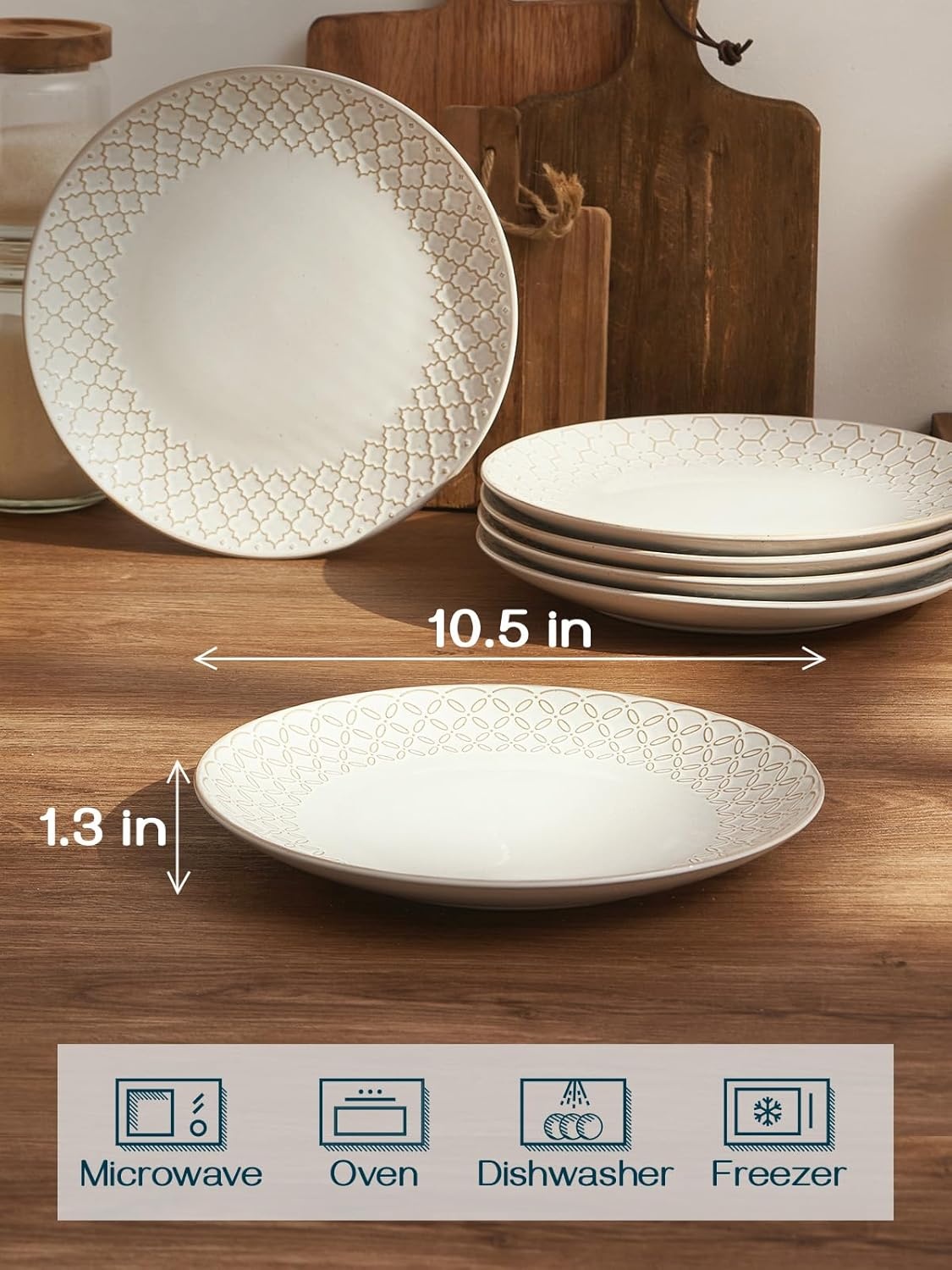 Dinerborden Set van 6 - Vintage Wit Keramiek (26.7cm) - 41% Korting!