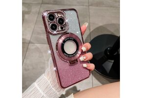Telefoonhoesje iPhone 15 Glitter Roze met Standaard & MagSafe - 75% Korting!