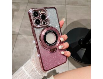 Roze iPhone 15 Hoesje MagSafe met Glitter & Stand - 31% Korting!