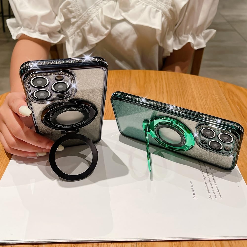 Roze iPhone 15 Hoesje MagSafe met Glitter & Stand - 31% Korting!