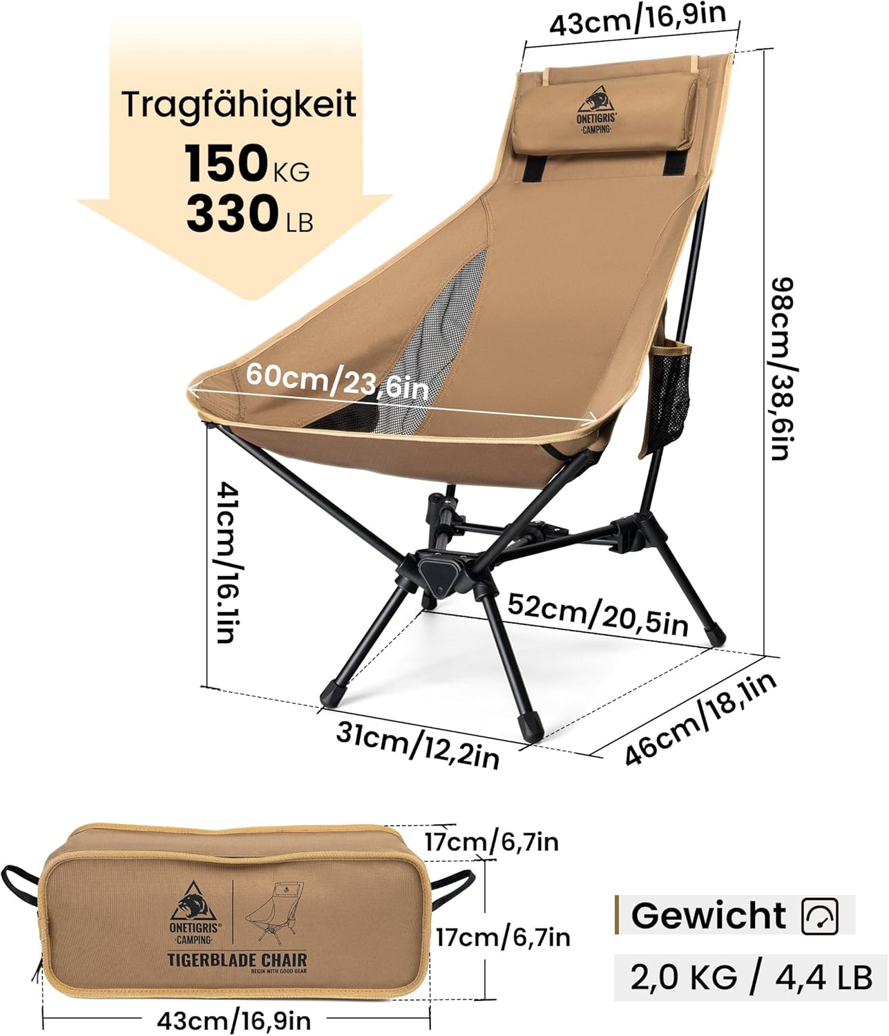 OneTigris Tigerblade Campingstoel Hoge Rugleuning - 29% Korting!