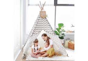 Kindertent Tipi Grijs met Mat & LED - 40% Korting