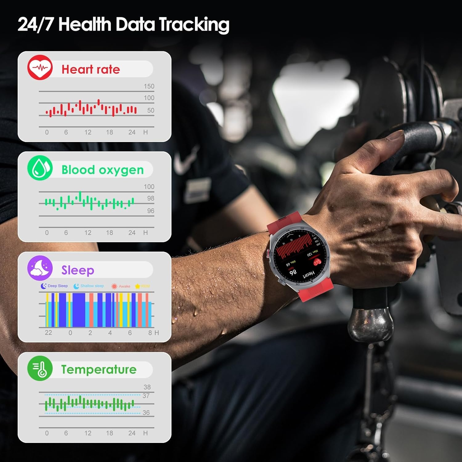 Zwarte Smartwatch AMOLED 1.43" met Fitness Tracker - 61% Korting