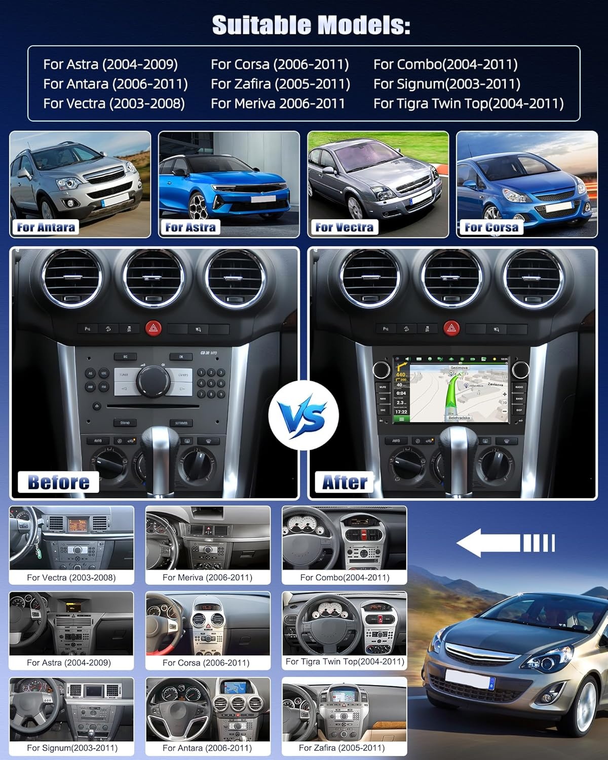 [1+32G] CAMECHO Android 13 Autoradio met Navi voor Opel Corsa d/Astra h/Zafira b/Meriva/Vivaro Radio, 7 Inch Capacitief Touchscreen Ondersteunt bediening via het stuur USB(Grijs)