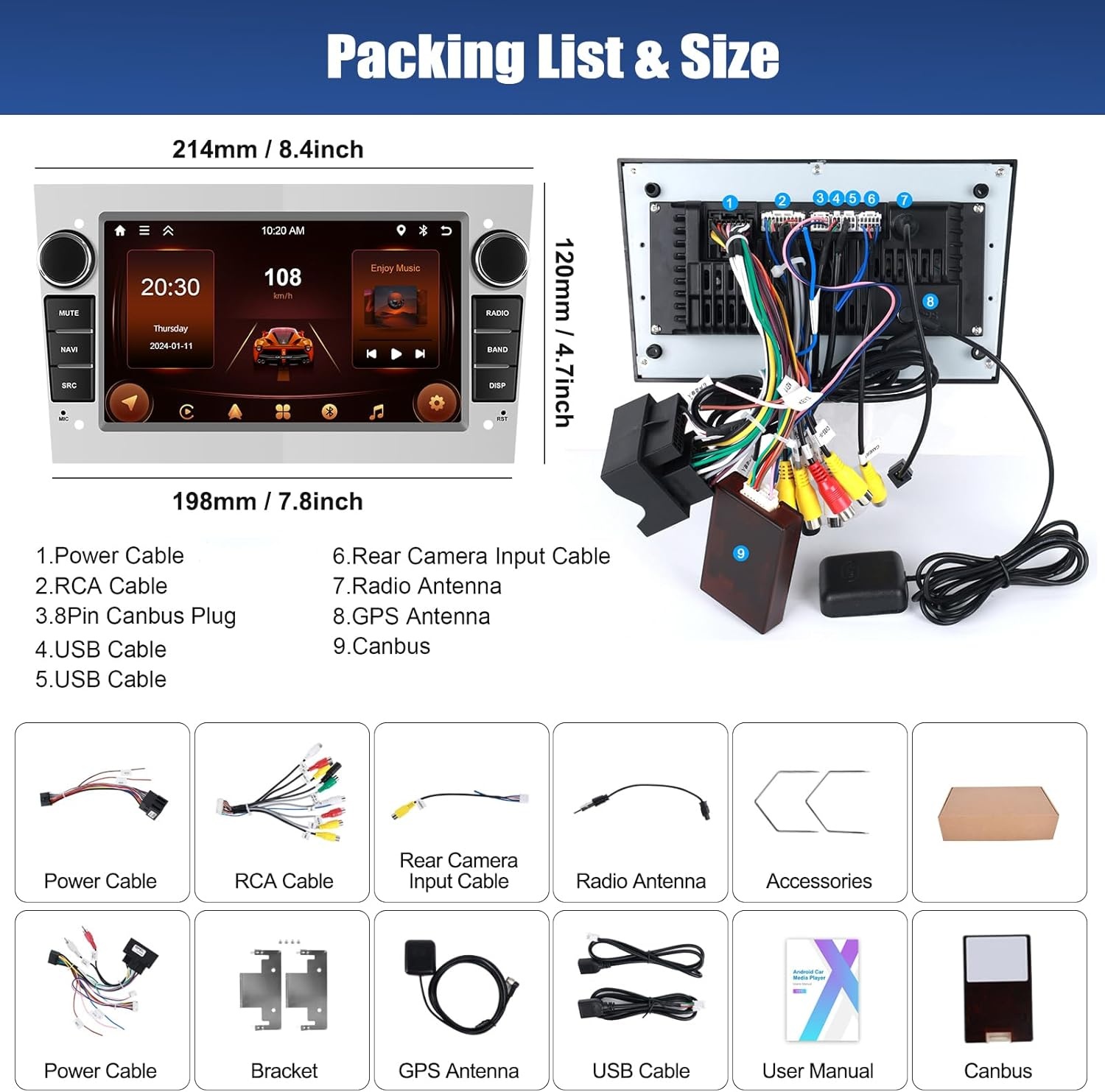 CAMECHO Android 13 Autoradio 7" Zilver - 29% Korting!