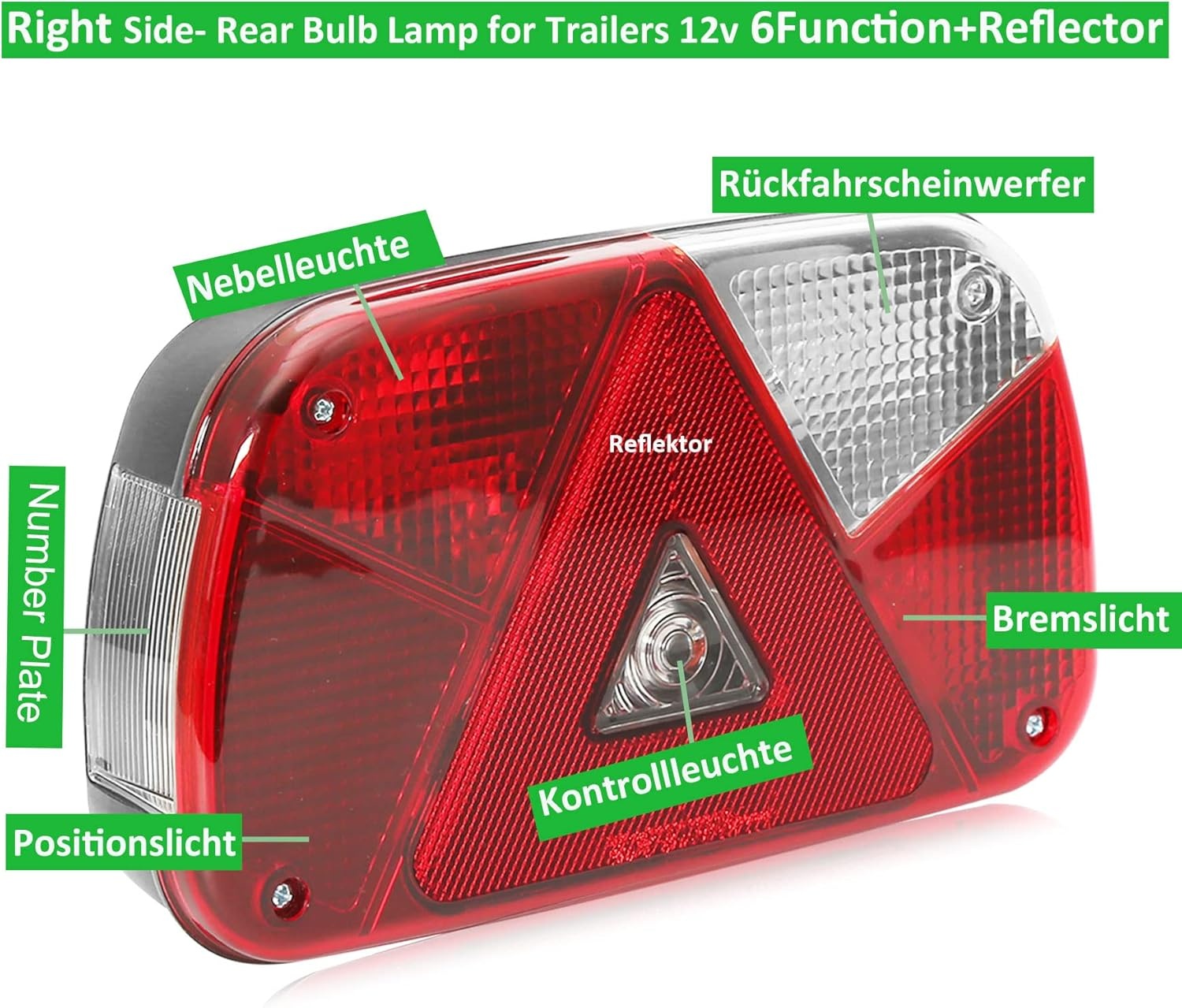 Achterlichten voor aanhangers, 12 V, merk E11, waterdicht, 7 functies, 2 x 6 pinnen, bajonetaansluiting, 30 cm, verlichting, aanhanger, tractor, mistverlichting, achteruitrijlicht, voor