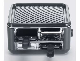 Gourmetstel 4 personen Black Line Lite met variabele temperatuur, PFAS-vrije baklaag, vaatwasserbestendig & 4 pannetjes met parkeerfunctie