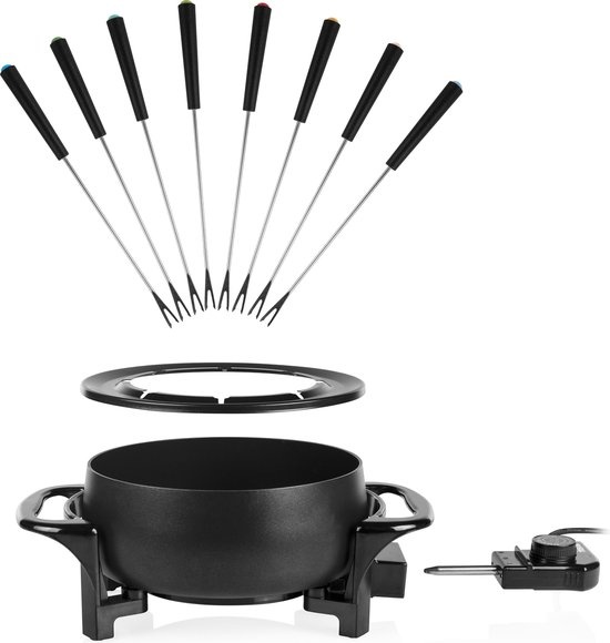 Fondueset Elektrisch 1.5L voor 8 personen - 1000W - Matzwart aluminium met antiaanbaklaag - Incl. 8 vorkjes