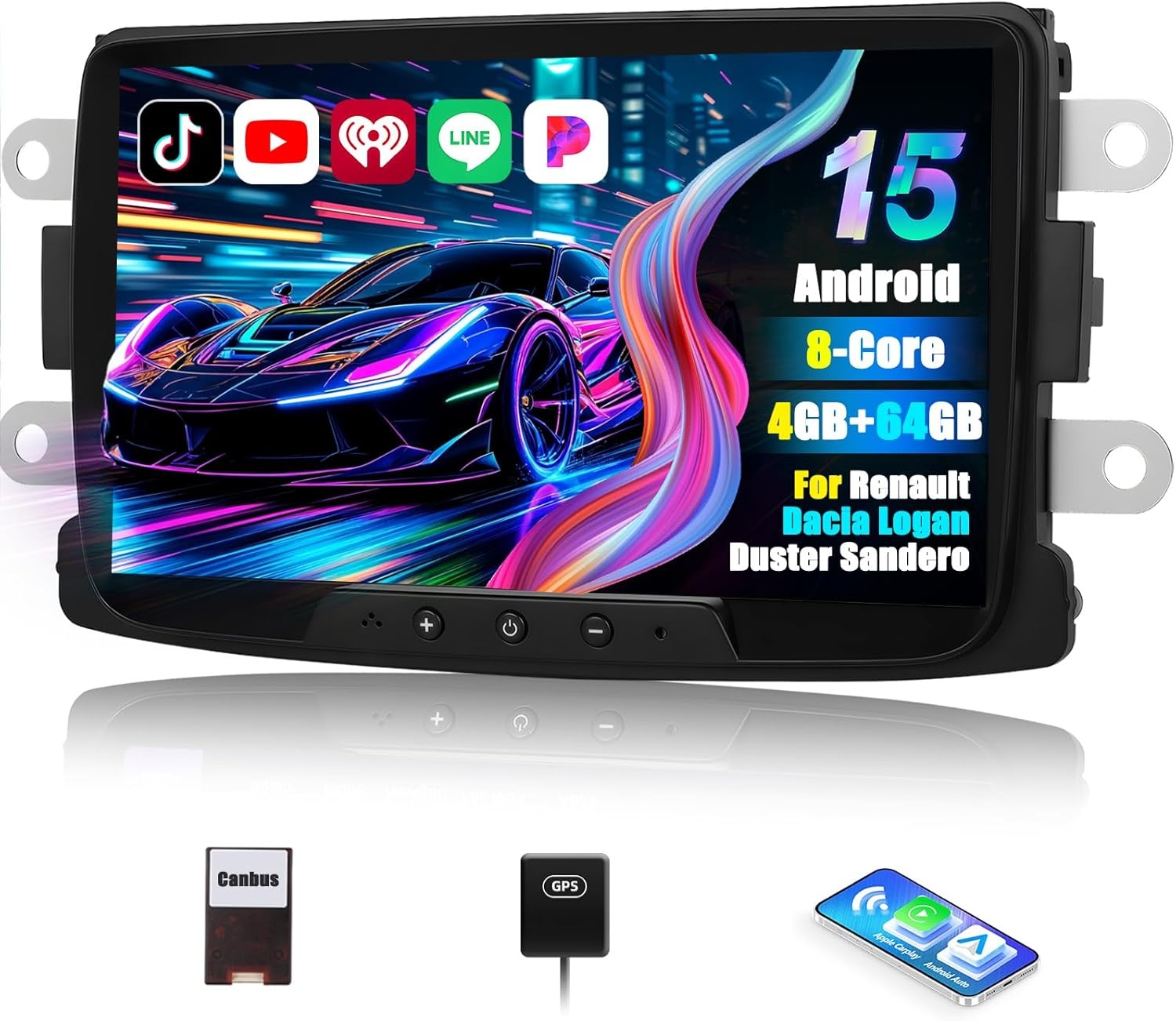 Autoradio Android 13 8 inch Dual Din met Carplay Android Auto Bluetooth 5.0 GPS WIFI DSP FM/RDS USB voor Renault Dacia Duster Sandero Lodgy Capture Sy
