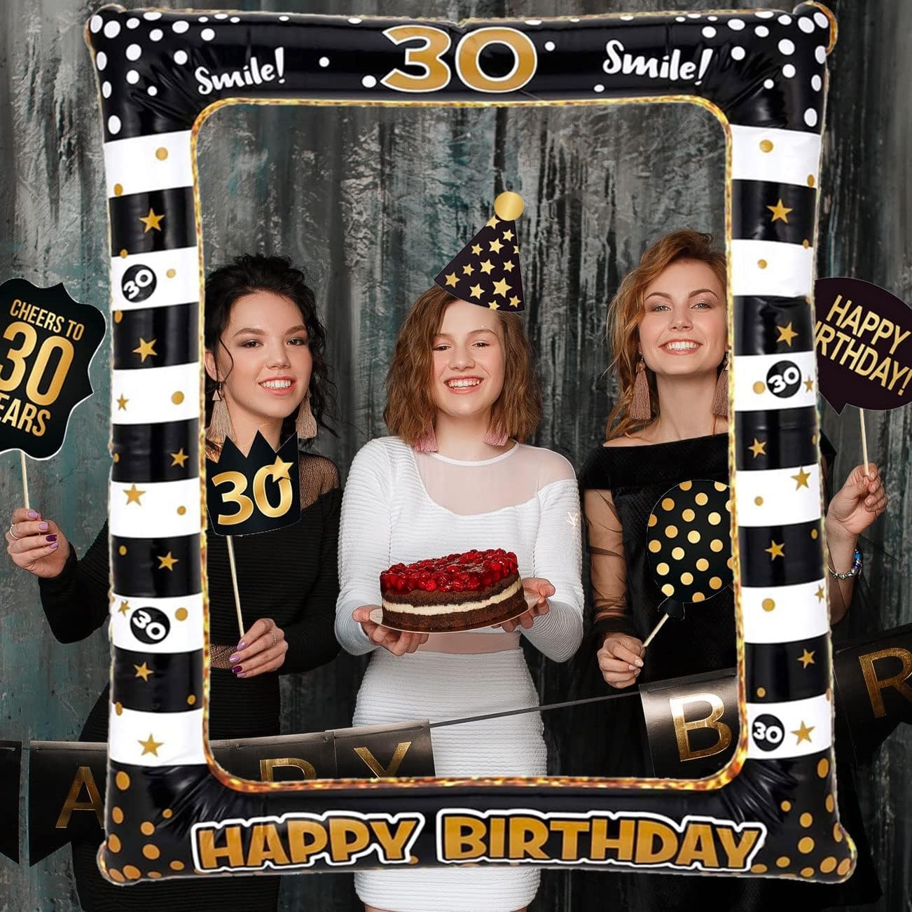 30e Verjaardag Foto Booth Set - 34 Delen & Opblaasbaar Frame (63% Korting)