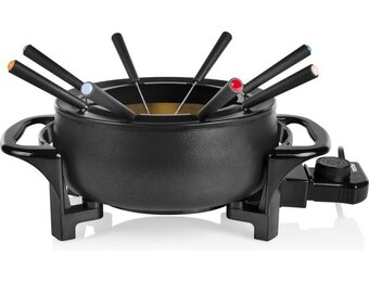 Elektrische Fondueset 1000W - 1.5L voor 8 personen - Voor chocolade, kaas, olie & bouillon - Inclusief 8 vorkjes, matzwart