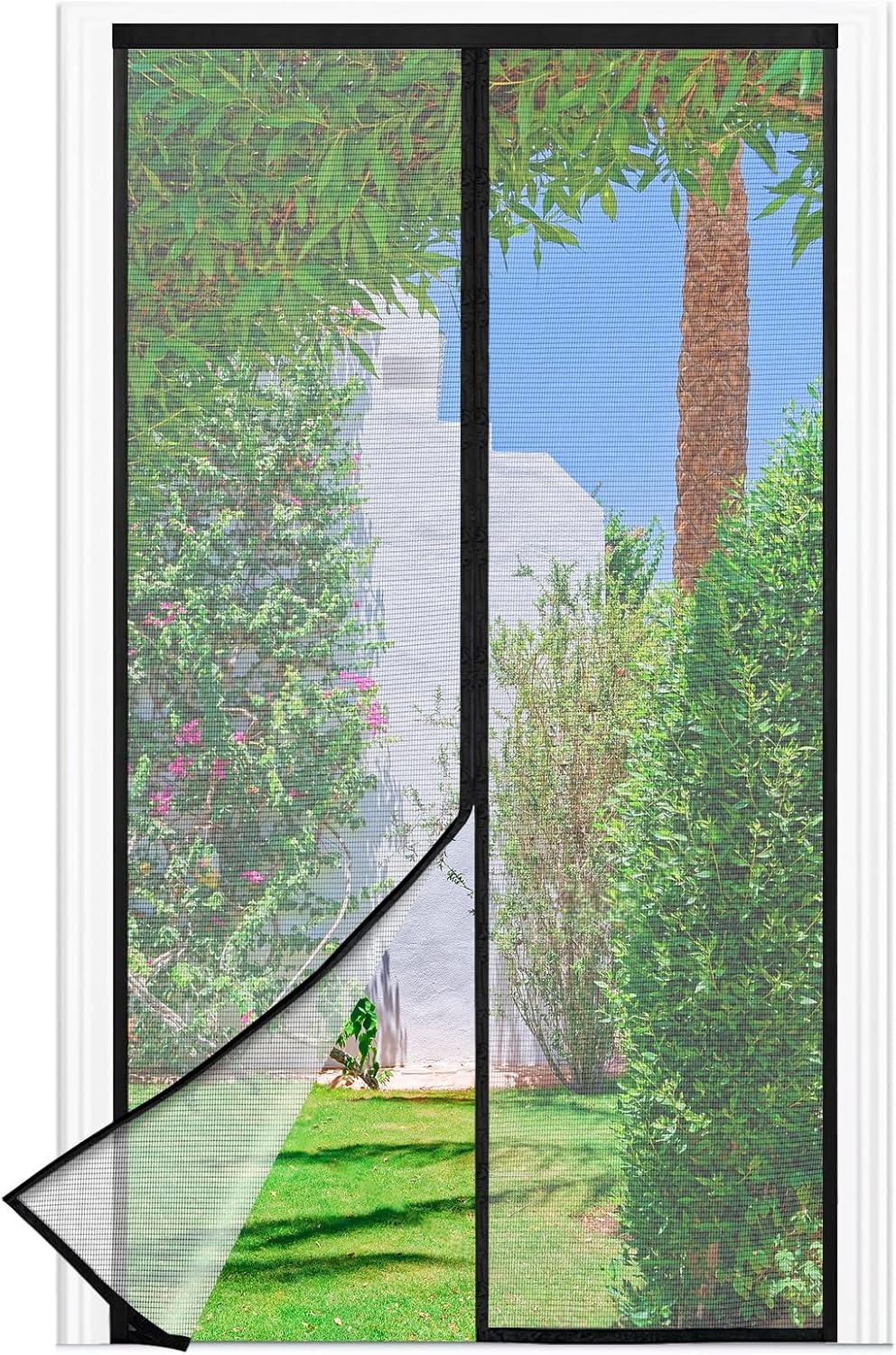 Hordeur magnetisch insectenbescherming met sterkere magneten zonder boren voor balkondeur/terrasdeur 95x220 cm zwart