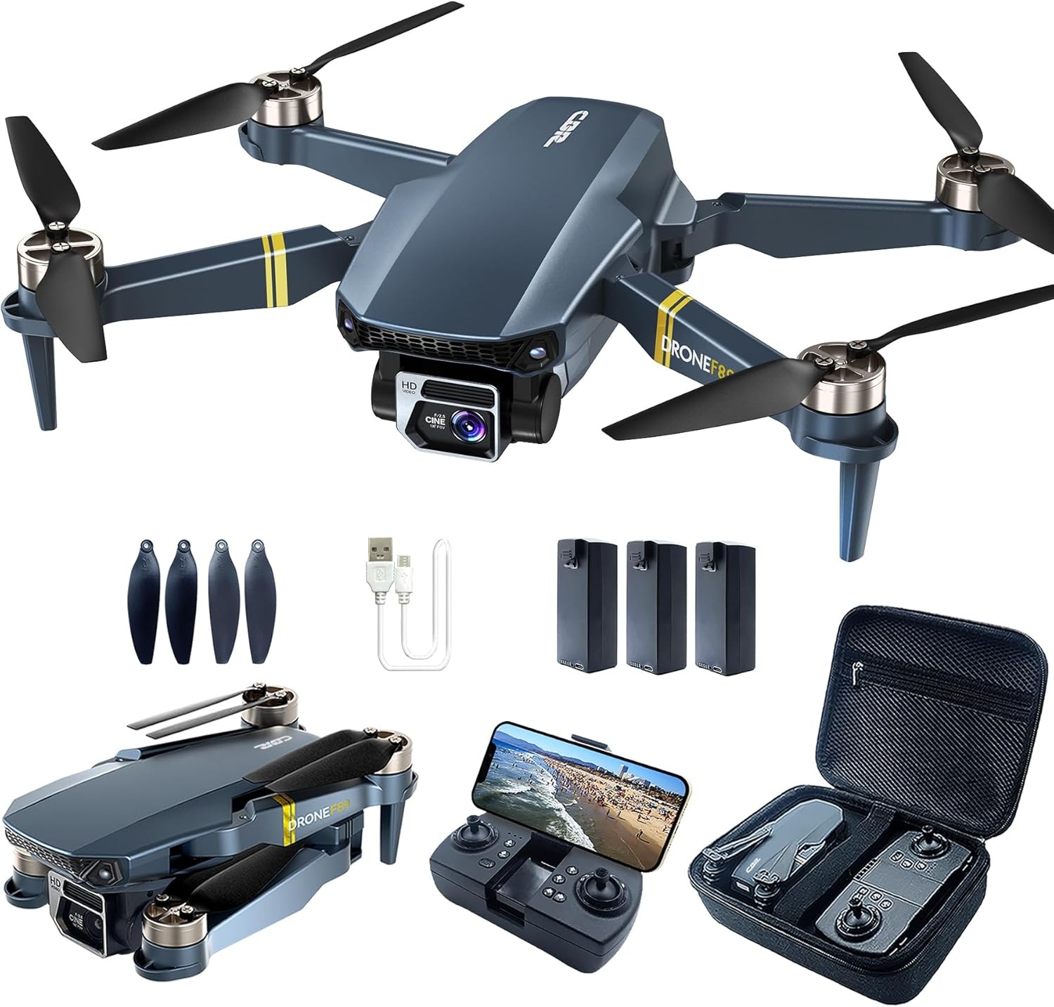 Opvouwbare drone voor beginners met 4K camera, 800m bereik en 60+ min vliegtijd (3 accu's)