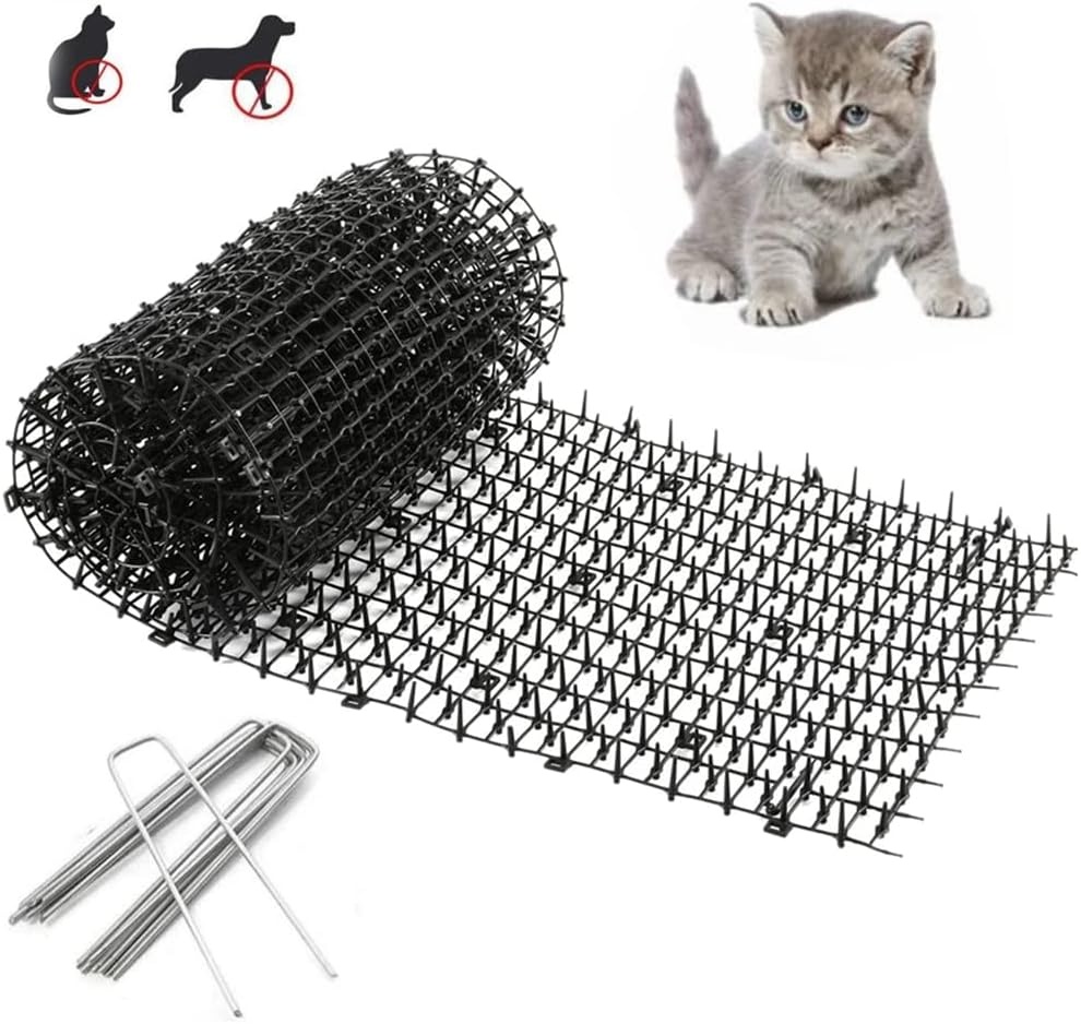 Kattenafweerstrip met spikes 200x30 cm, kunststof, met 8 U-vormige grondankers, diervriendelijk