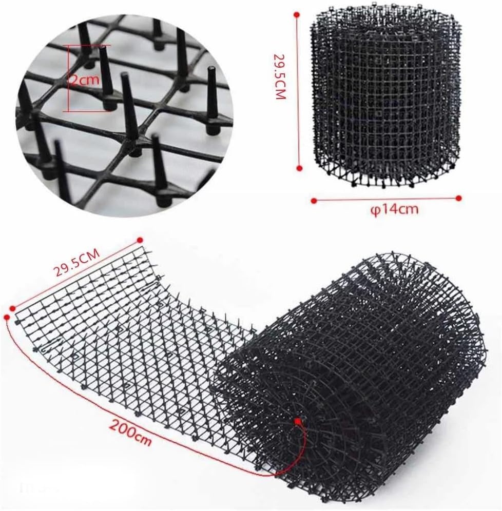 Kattenafweerstrip met spikes 200x30 cm, kunststof, met 8 U-vormige grondankers, diervriendelijk