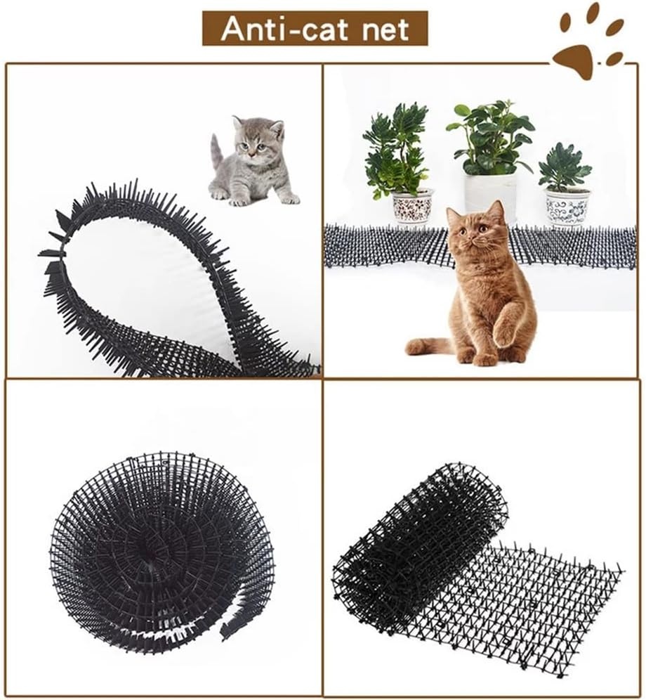 Kattenafweerstrip met spikes 200x30 cm, kunststof, met 8 U-vormige grondankers, diervriendelijk