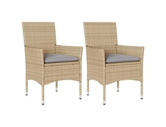 vidaXL Tuinstoelen 2 st met kussens poly rattan beige