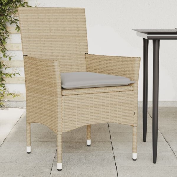 vidaXL Tuinstoelen 2 st met kussens poly rattan beige