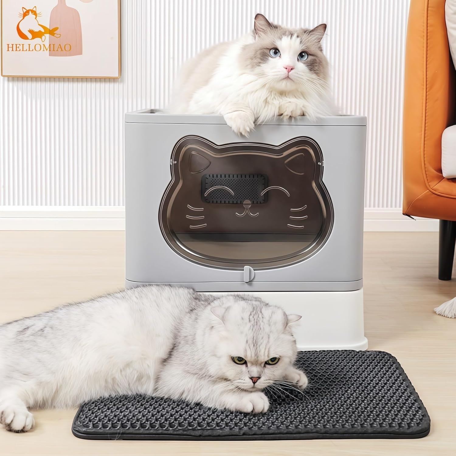 Volledig Afgesloten Kattenbak met Lade, Extra Groot en Opvouwbaar (Grijs)