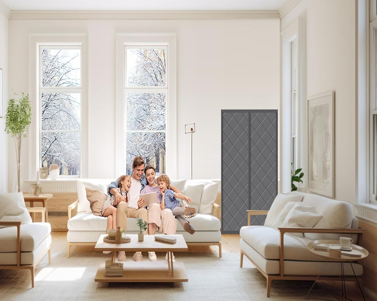 HOWIN Thermisch Deur Isolatiegordijn Magneet 90 x 200 cm Grijs