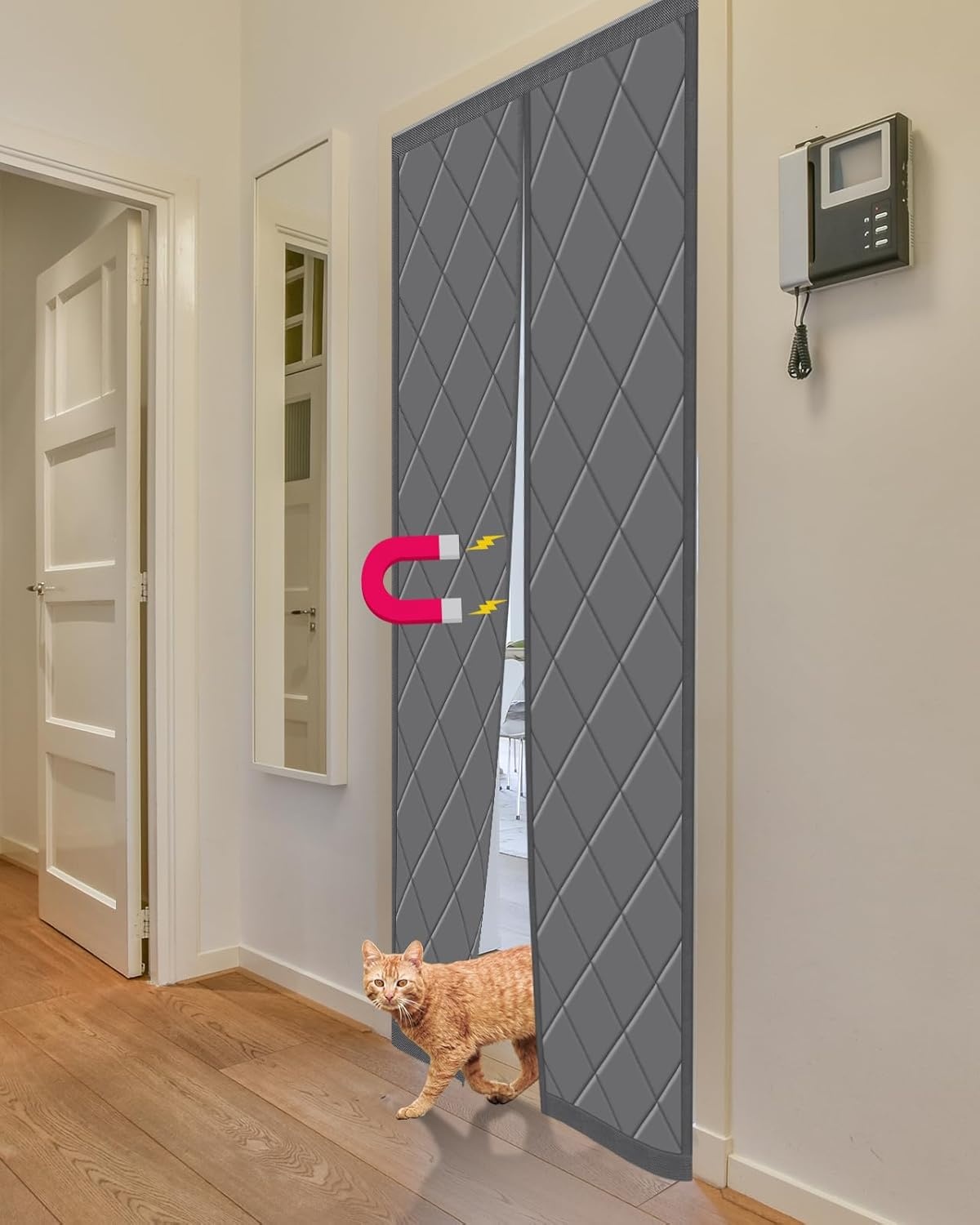 HOWIN Thermisch Deur Isolatiegordijn Magneet 90 x 200 cm Grijs