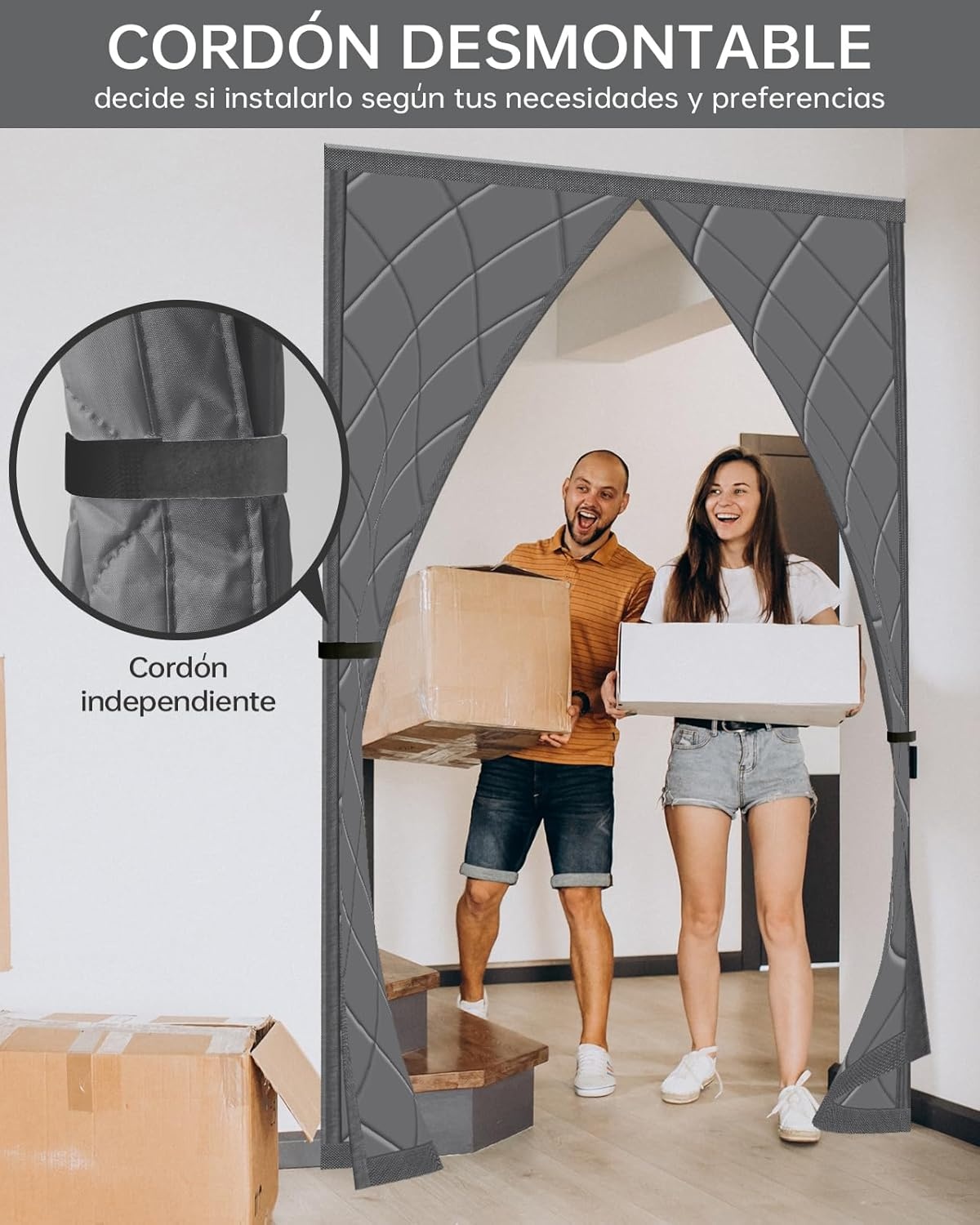 HOWIN Thermisch Deur Isolatiegordijn Magneet 90 x 200 cm Grijs