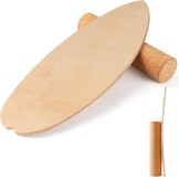 Cowiewie Balance Board met Korkrol 10cm - Houtkleur, 150kg belastbaar